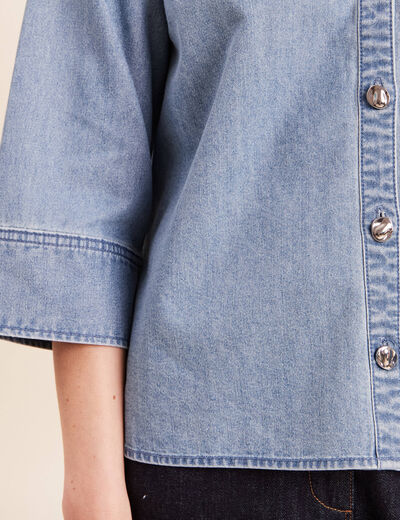 Chemise ample manches 3/4 col chemise denim double stone femme