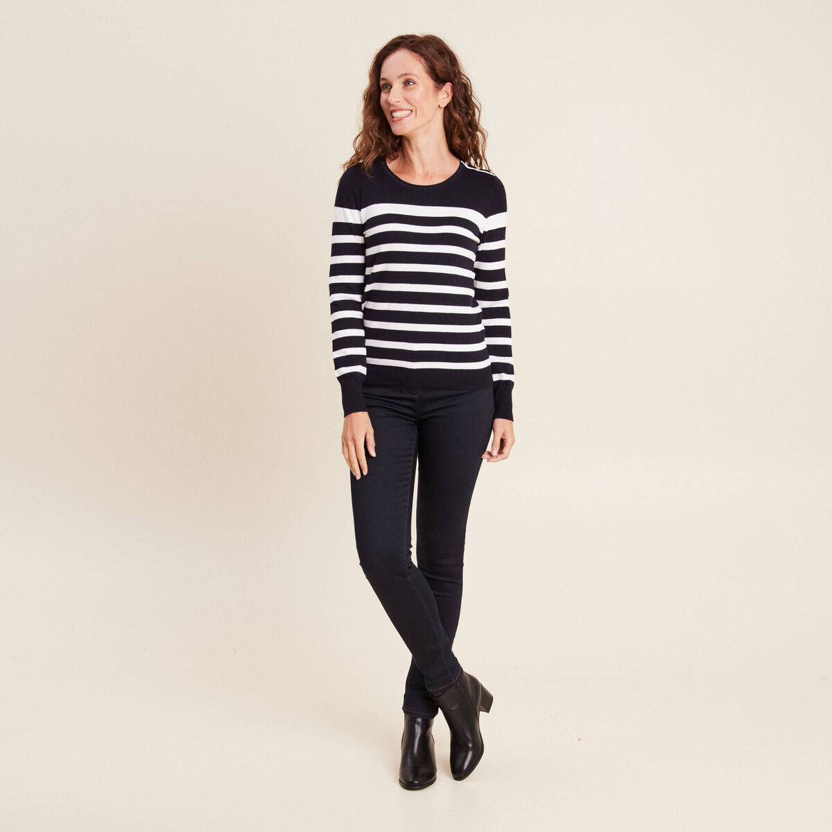 Pull manches longues bleu marine femme