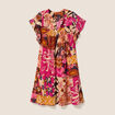 Robe courte évasée col tunisien rose femme