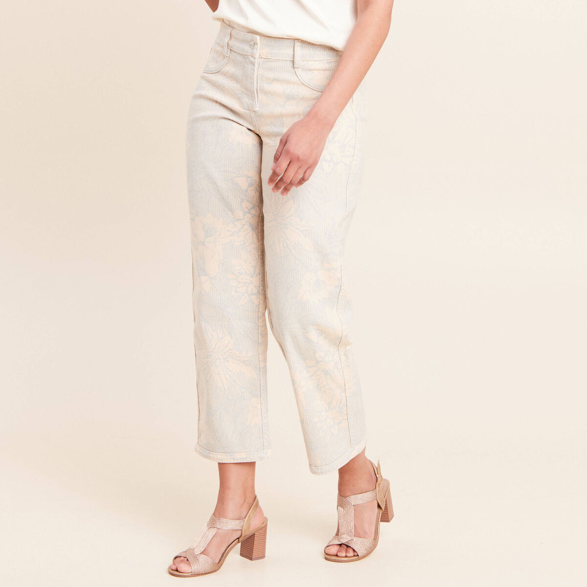 Jean r&eacute;versible droit 7/8&egrave;me beige femme