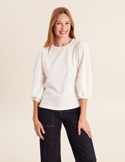Blouse droite col rond manches 3/4 ecru femme