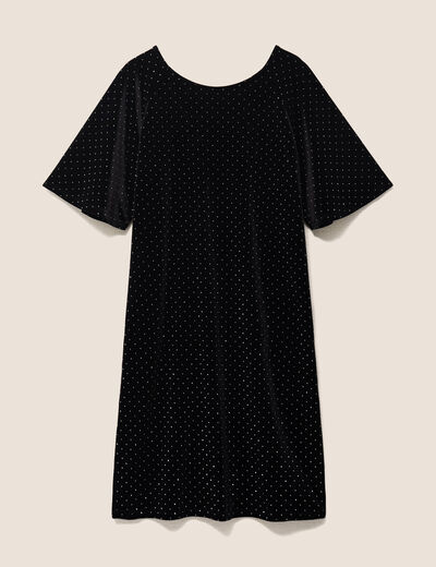 Robe droite courte manches coudes noir femme