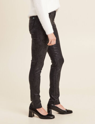 Pantalon ajusté enduit noir femme
