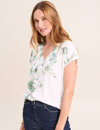 T-shirt col rond ecru femme