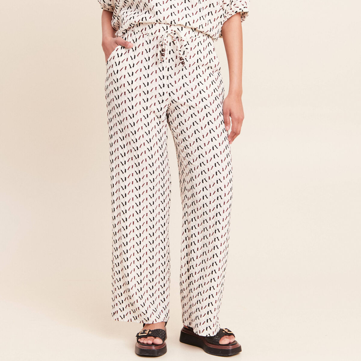 Pantalon large taille haute blanc femme