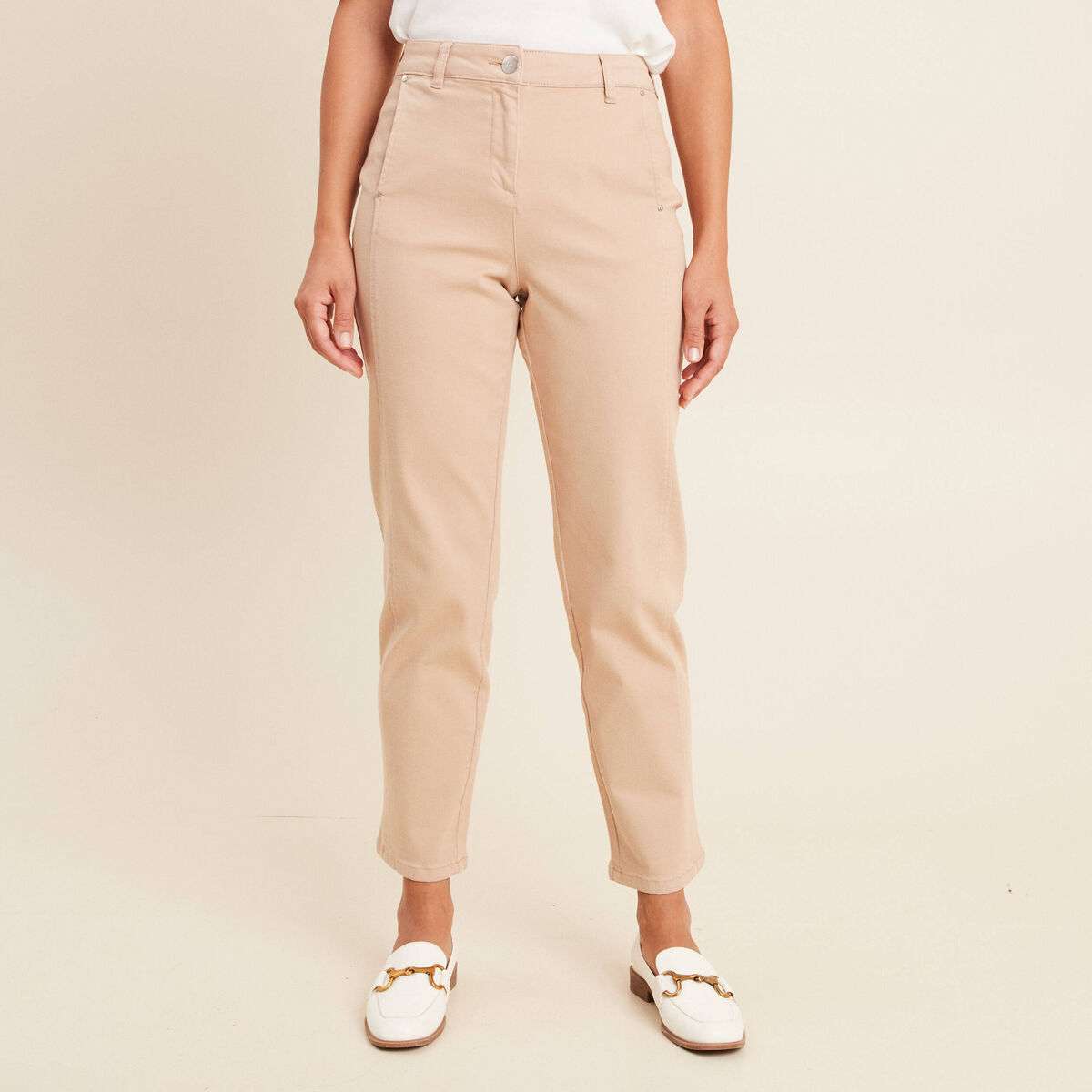 Pantalon boyfriend taille haute sable femme