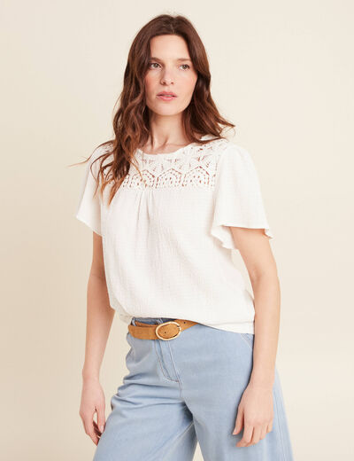 T-shirt manches courtes ecru femme