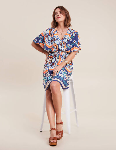 Robe droite col cache-coeur bleu femme