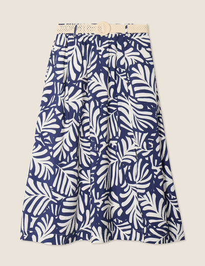 Jupe longue évasée fendue bleu femme