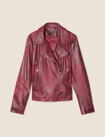 Veste esprit motard zippée bordeaux femme