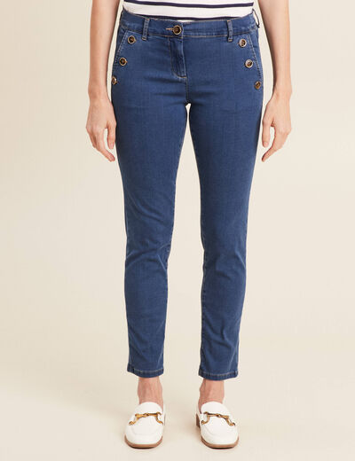 Jean ajusté 7/8ème à pont denim double stone femme
