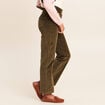 Pantalon taille haute en velours vert kaki femme