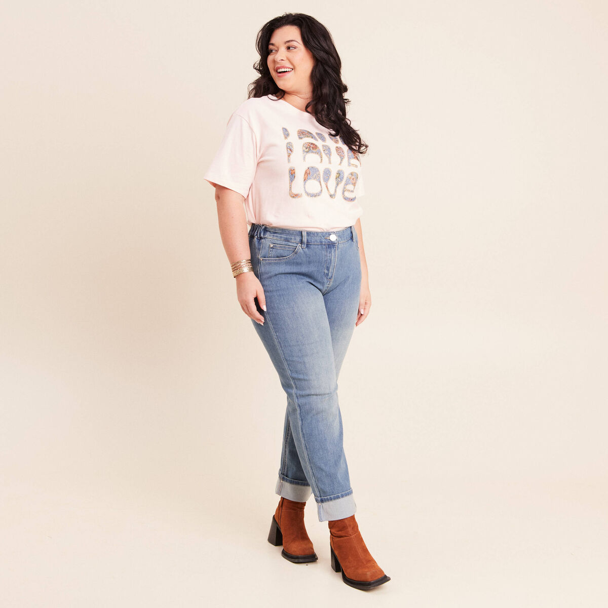 Jean coupe mom 7/8&egrave;me denim double stone femme