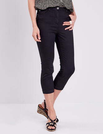 Pantacourt droit taille haute noir femme