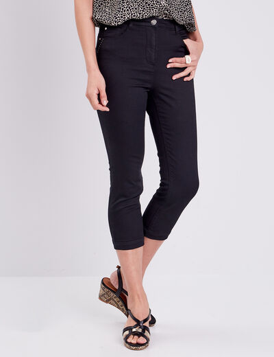 Pantacourt droit taille haute noir femme