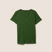 T-shirt manches courtes col en V vert foncé femme