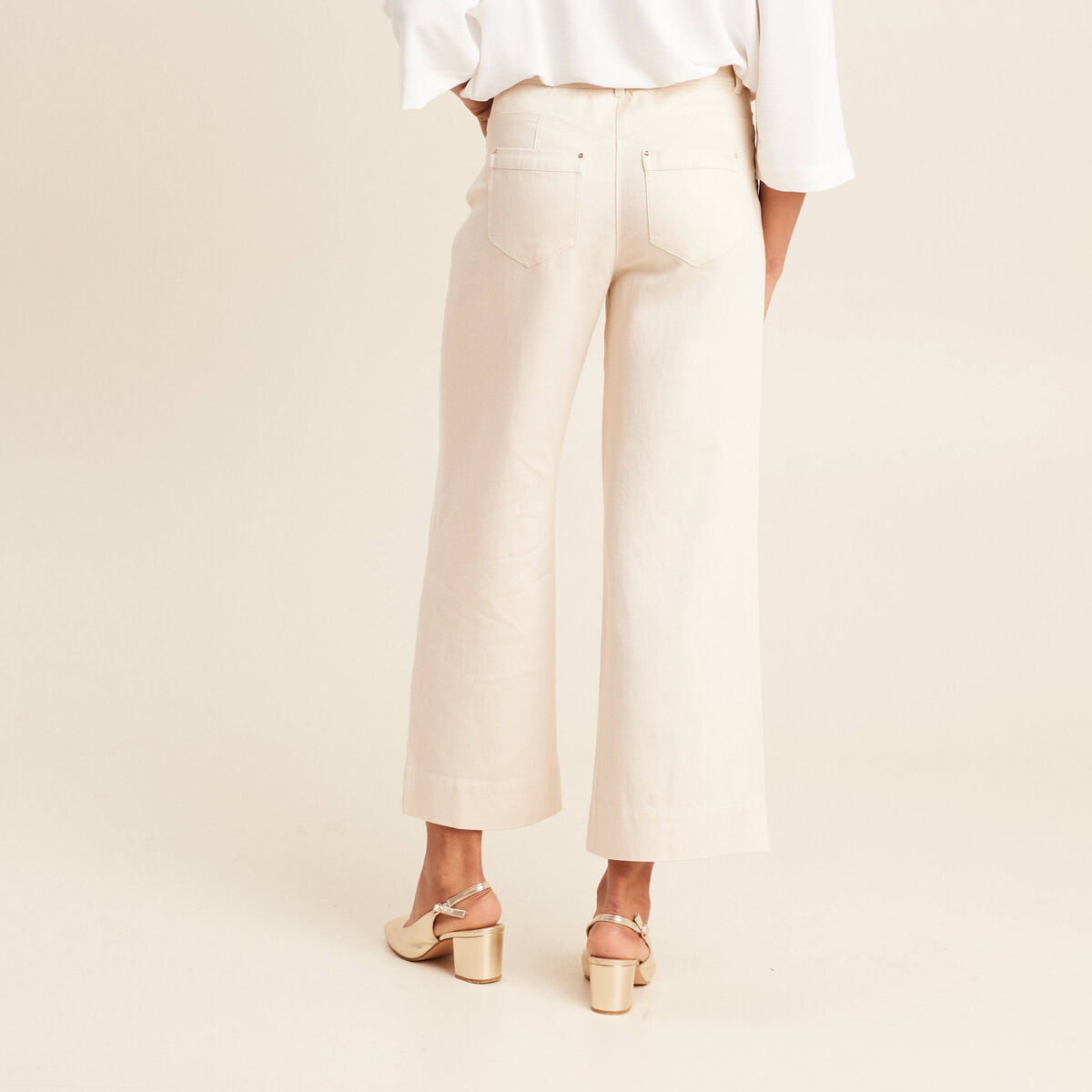Pantalon large 7/8&egrave;me ivoire femme