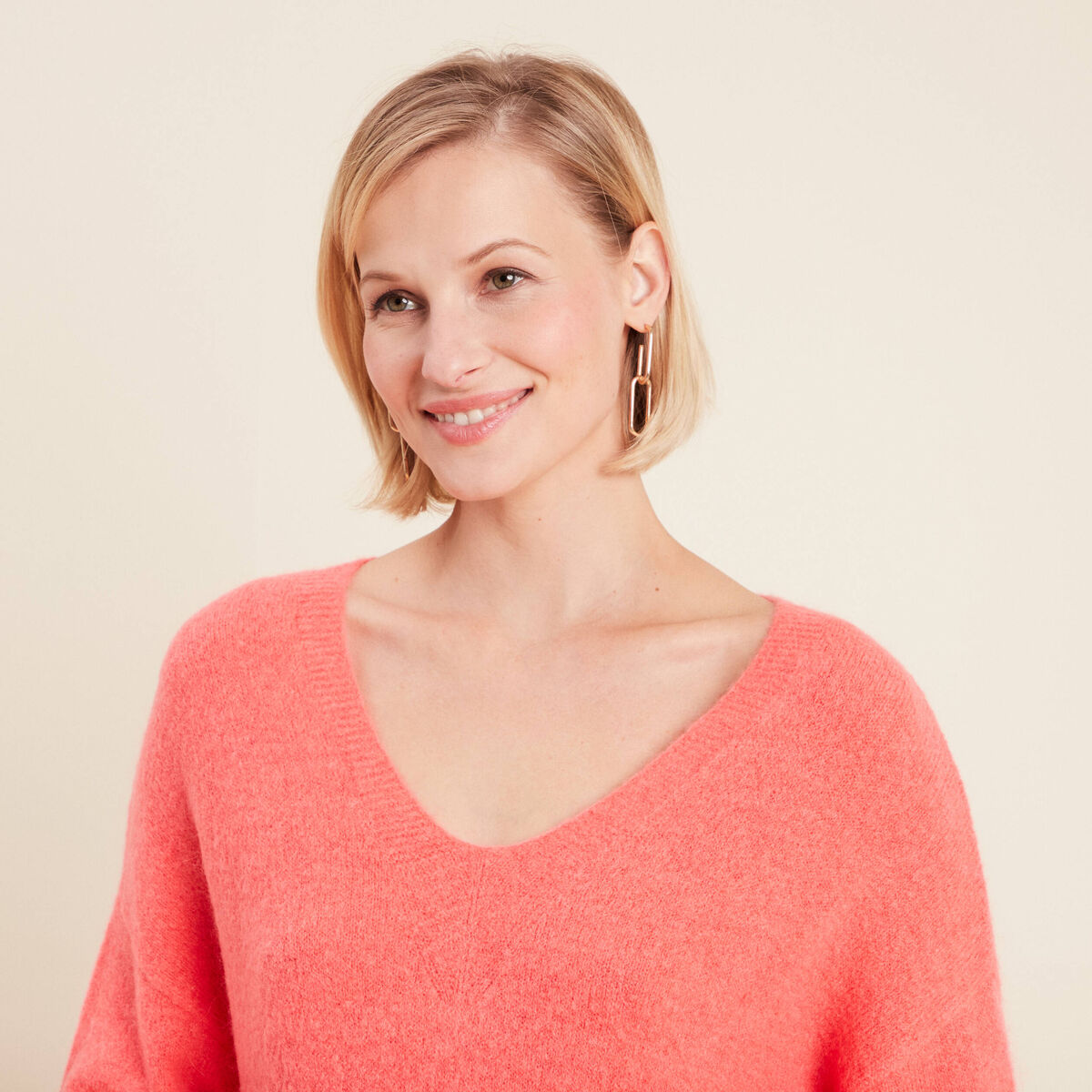 Pull manches longues rose vif femme
