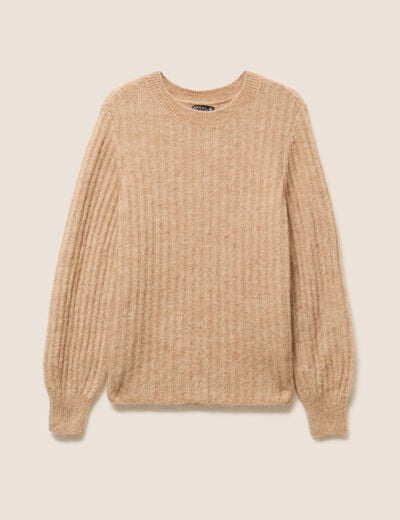 Pull col rond sable femme