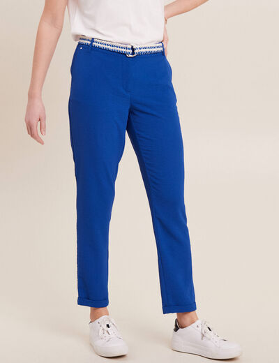 Pantalon chino à ceinture bleu electrique femme