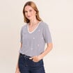 T-shirt droit broderie manches courtes bleu femme
