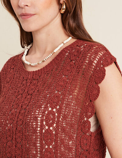 Débardeur macramé marron foncé femme