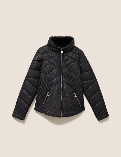 Doudoune d&eacute;perlante droite zipp&eacute;e noir femme