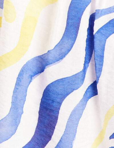 Robe courte &eacute;vas&eacute;e col v manches courtes bleu femme