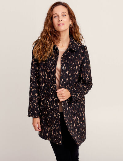 Manteau droit col à revers noir femme