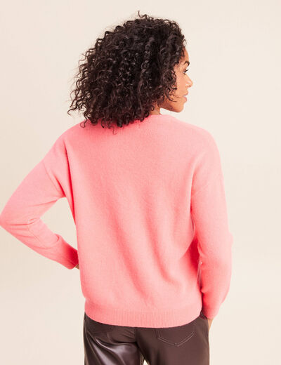 Pull en cachemire col v rose vif femme