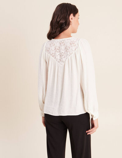 Chemise ample col v manches longues ecru femme