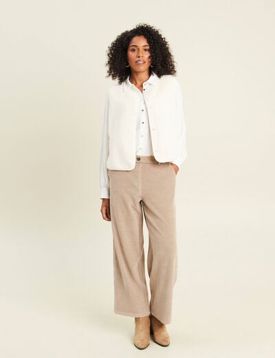 Gilet droit sans manches fausse fourrure ecru femme