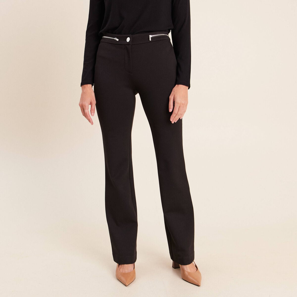Pantalon bootcut maille taille standard noir femme