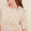 Pull col rond manches courtes beige femme