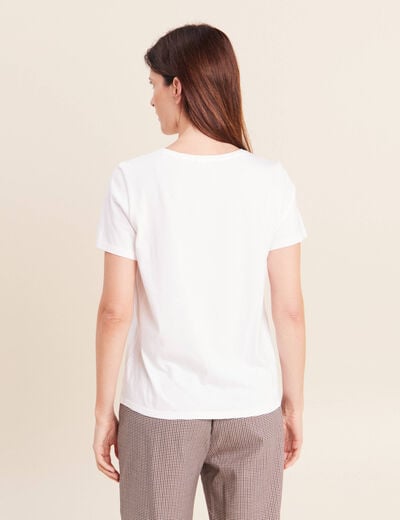 T-shirt d&eacute;tails bijout&eacute;s blanc femme