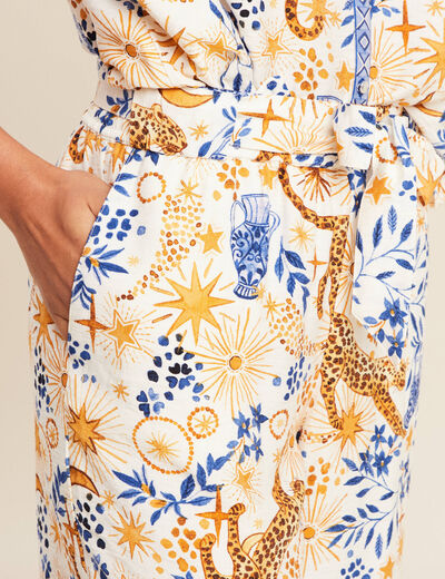 Pantalon fluide taille haute bleu femme