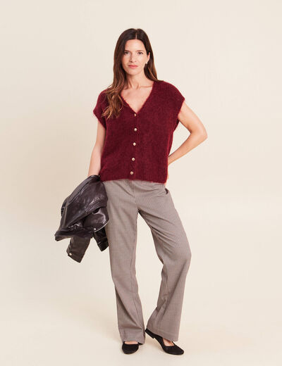 Gilet droit mi-long col v bordeaux femme