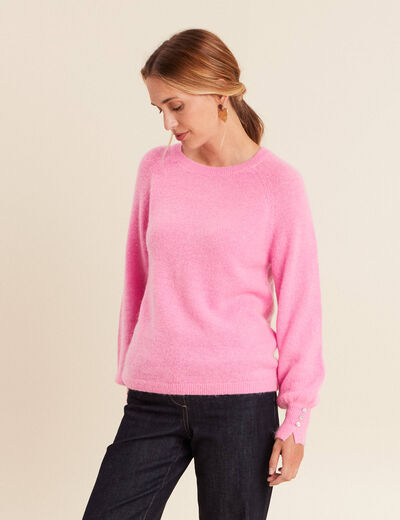 Pull col rond manches longues rose femme