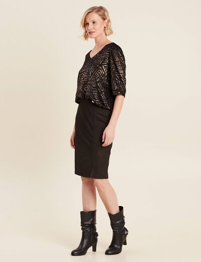 T-shirt manches 3/4 noir femme