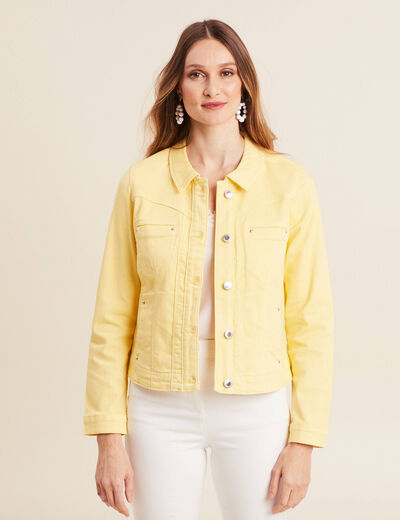 Blouson ajusté boutonné jaune clair femme