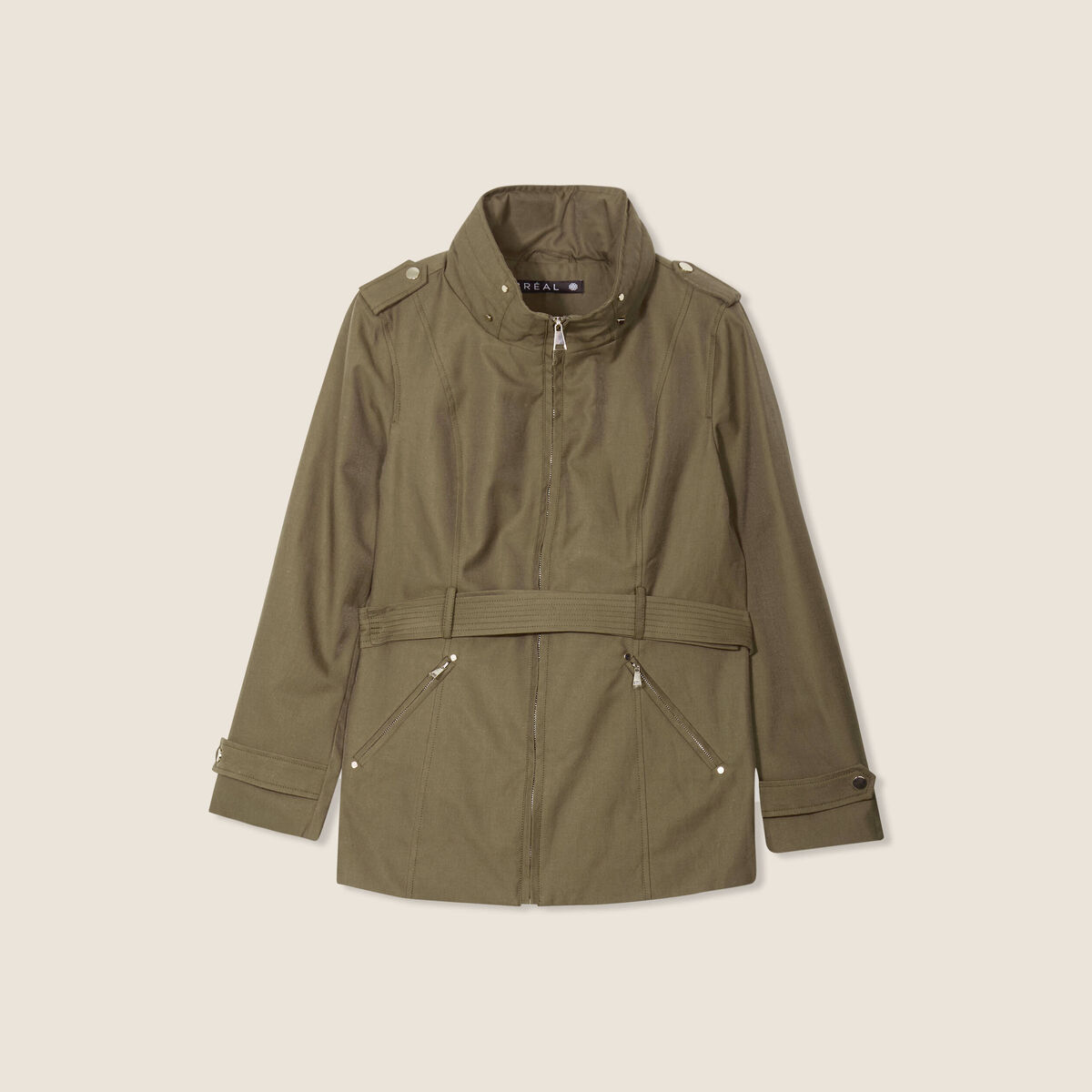 Parka droite ceinturée vert olive femme