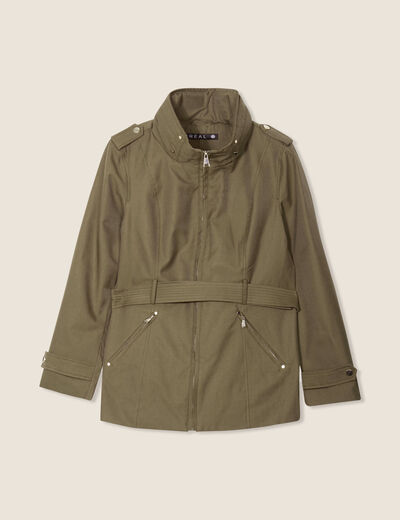 Parka droite ceinturée vert olive femme