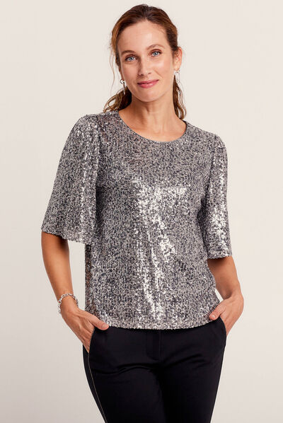 T-shirt manches courtes gris argent femme