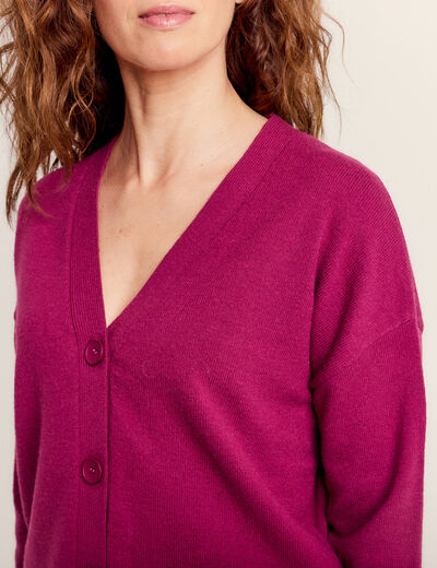 Gilet manches longues col en V rose fushia femme