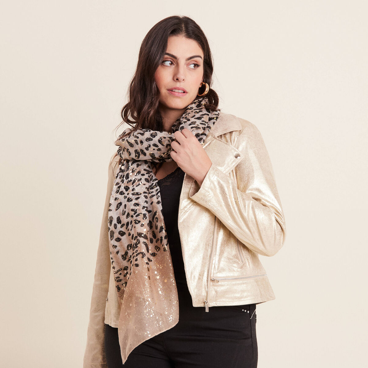 Foulard fin avec brillance ecru femme