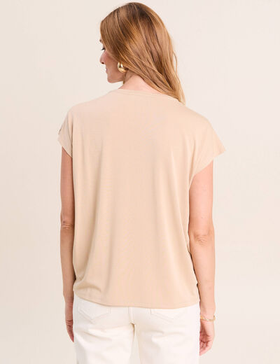 T-shirt droit col rond manches courtes sable femme
