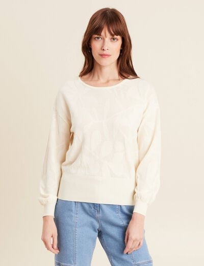 Pull manches longues ajouré ecru femme