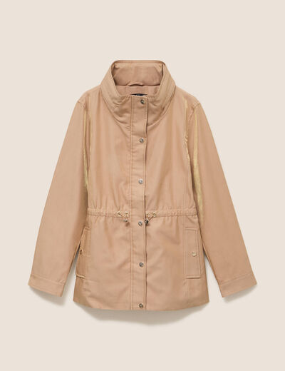 Parka ajust&eacute;e mi-longue brillante sable femme