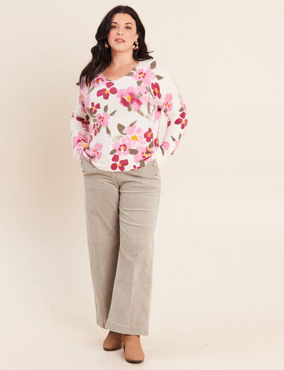 Pantalon large velours c&ocirc;tel&eacute; vert clair femme