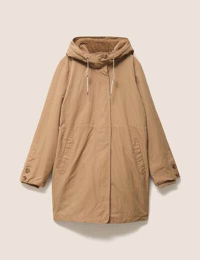 Parka &agrave; capuche taille ajustable taupe femme